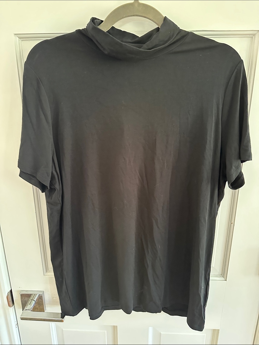 Ralph Lauren Black Short-Sleeve Draped Mock Neck Tee